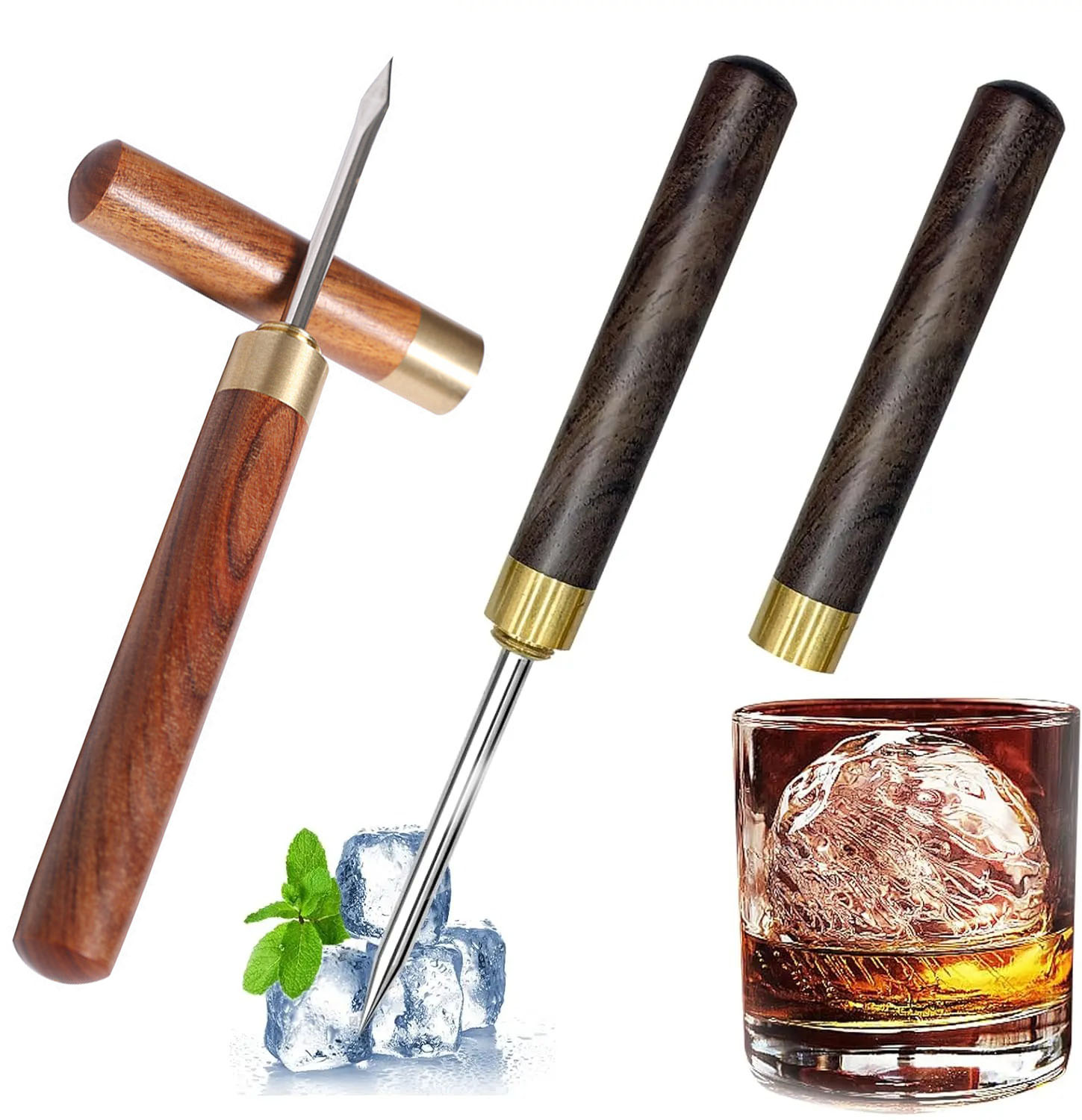 Ice Pick Pick - 얼음 깨기용 아이스픽 2개, 흑단 손잡이와
